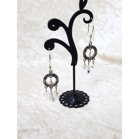 Vintage Sterling Silver Crystal & Silver Chandelier aurora borealis Earrings - Picture 5 of 5